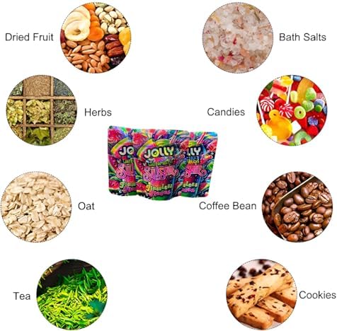 100 Pack 3.5g Mylar Storage Bags, Holographic Rainbow Color, Resealable Stand-up 3.5 grams Baggies for Candy, Cookies, Snacks Packing, 4x5 Inches (WATERMELON)