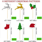60Pcs Single Side Christmas Cupcake Toppers Glitter Cake Decorations Toothpick Flags Santa Claus Tree Fruit Hats Socks Christmas Fawn Theme Party Cake Toppers Picks for Xmas Cake Decoration Supplies