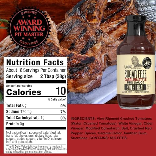 G Hughes Sugar Free Mesquite, Carolina Style Sweet Heat, Sweet & Spicy BBQ Sauce Variety Pack - Gluten Free Sauces - 18 Oz (3-Pack)