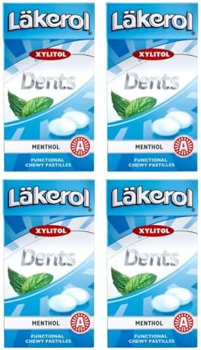 4 Boxes X 36g of Läkerol Dents Menthol - Sugar Free - Xylitol - Pastilles Lozenges Dragees Drops Candy Sweets (Sweden)