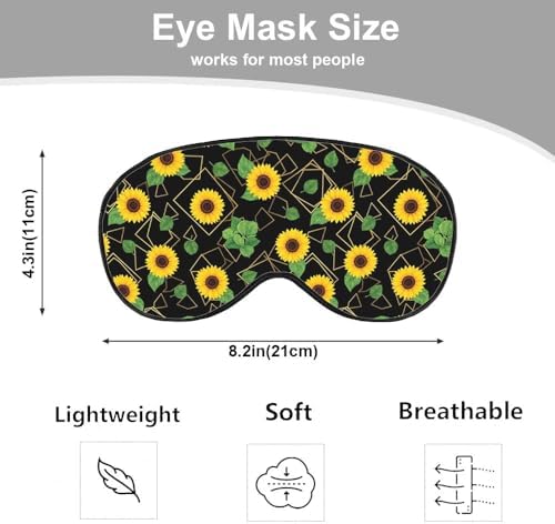 Sunflower Sleep Mask Eye Mask Yellow Sunflowers Flower Golden Geometric Sleep Mask Light Blocking Adjustable Smooth Soft Eye Masks for Women Deep Rest Travel