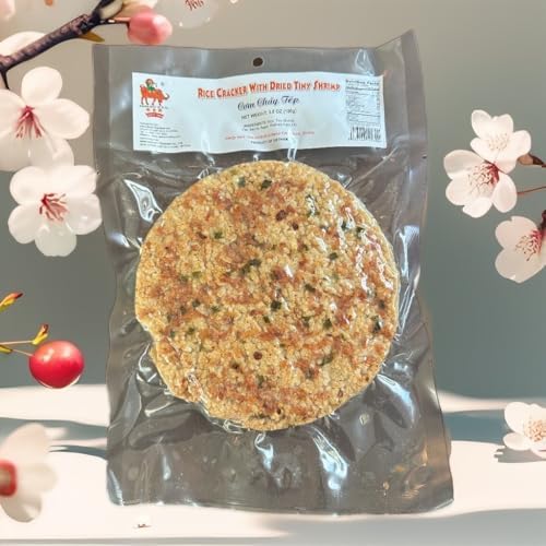 Rice Cracker with Dried Tiny Shrimp – Com Chay Tep, Crispy & Savory Vietnamese Snack, 3.5 oz