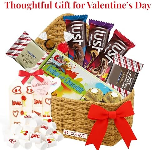 Heart Shaped Chocolate Gift Basket (41 Count) - Gourmet Snack Box with Assorted Cookies & Marshmallows, Perfect Birthday, Anniversary or Thinking of You Gift for Her, Wife, Mom