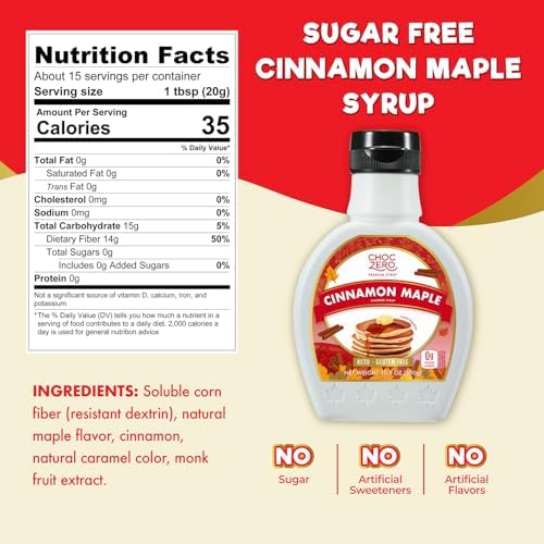 ChocZero Cinnamon Maple Syrup – Sugar-Free, Keto Friendly, High Fiber, Monk Fruit Sweetened, Low Carb, Gluten-Free, Vegan – 10.5oz