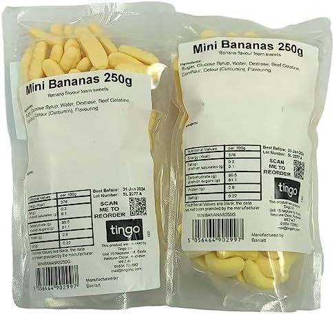 Barratt Mini Foam Bananas 500 Gram Bag (1/2 Kilo)