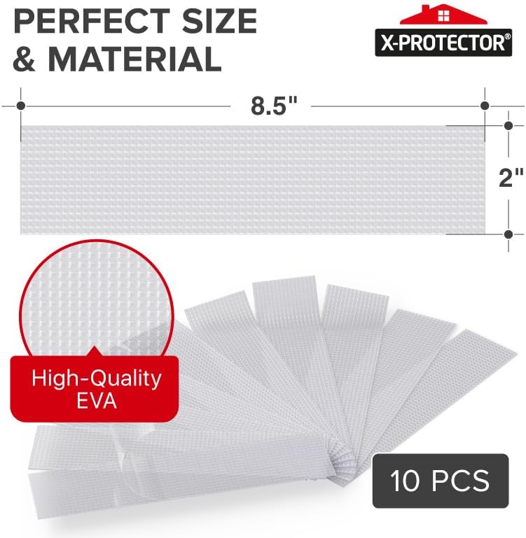 X-Protector Rubber Grip Tape Strips - 10 PCS Pack of Non-Abrasive Grip Stickers - 2"x8.5" Heavy-Duty Non Slip Adhesive Strips - Clear Waterproof Rubberized Grip Tape for Handles!