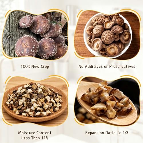 MEIMIDUO Pre-Cut Dried Shiitake Dices, Natural Dried Mushrooms, Premium Shiitake Mushrooms, Rich Mushroom Flavor, No Additives, Ideal Mushroom Powder Alternative for All Cuisines