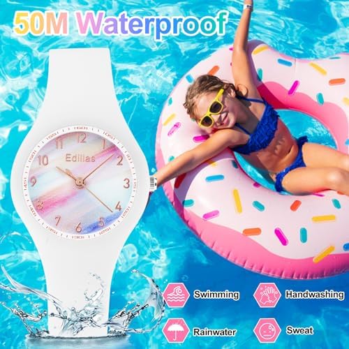 Edillas Kids Teens Watch Analog Girls Boys,50M Waterproof Stylish Watch for Children,Students with Soft Silicone Strap for Kids Teens Over 8 Years Old