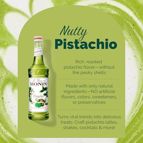 Monin - Pistachio Syrup | Rich & Buttery Sweetness, Premium Syrup for Coffee, Cold Brews & More | Clean Label with No Artificial Flavors, No Artificial Preservatives (BPA Free Bottle, 25.4 fl oz)