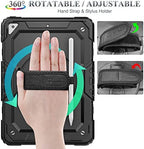 SEYMAC stock Case for iPad Air 3 2019 / Pro 10.5'' with Screen Protector Pen Holder [360° Rotate Hand Strap/Stand], Drop-Proof Case (Black)