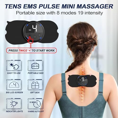 Intelligent Wireless TENS Unit Muscle Stimulator TENS & EMS Device, Electronic Pulse Rechargeable Deep Tissue Mini Body Massager Machine for Back Shoulder Leg Neck Pain Relief