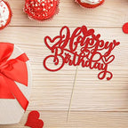 Gyufise 1Pc Love Heart Happy Birthday Cake Topper Red Glitter Sweet Valentine's Day Cake Picks Decorations for Valentine's Day Love Theme Baby Shower Birthday Party Supplies