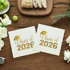 Horaldaily 100 Class of 2026 Graduation Disposable Paper Decorativeeon Napkins, White and Gold Foil dots, College High School Grad Celebration Hand Towel for Party Dinner Kitchen Bathroom