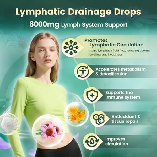 21-in-1 Lymphatic Drainage Drops for Liposomal, 6000mg Immune & Lymph System Support Supplement for Women & Men with Echinacea, Dandelion, Burdock, Bromelain, Calendula, Turmeric & More, 2 FL OZ