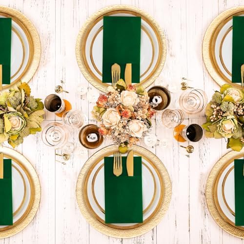 KAMMAK Dark Green Napkins Disposable with Pocket Cloth Like Dinner Paper Napkins 100 Pack Folded Guest Hand Towel for Party Decoration, Wedding Reception, Bathroom or Restaurant (16.5 x 16.5 inch)