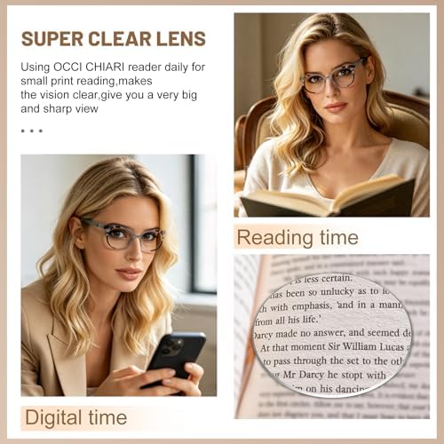 OCCI CHIARI Reading Glasses for Women 1.75+,Stury Readers for Lady 100 125 150 175 200 225 250 275 300 350 400 500 600