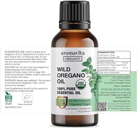 Wild Oregano Oil Organic - 100% Pure Undiluted Organic Wild Oregano Oil with 86-90% Carvacrol, Immune Support - Plant-Based, Herbal Supplement - Vegan, Non GMO, Gluten Free, 1fl.oz/30ml