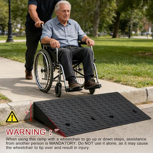 Rubber Curb Ramp,2 Pack,6" Rise Height,11023Ibs, Capacity Driveway Ramps,18.9" L x 18.9" W,Capacity Threshold Ramps,Suitable for Cars, wheelchairs, Scooters, Lawn mowers