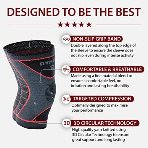 Rymora Knee Support Brace Compression Sleeves for Men and Women for Ligament Injury, Joint Pain Relief, Running, Arthritis, ACL, MCL, Sport