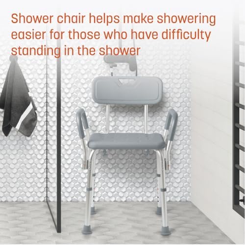 Caring Bath Chair for Seniors, Shower Seat with Removable Backrest, Suction Feet, Non-Slip Adjustable Height Shower Bench for Elderly, Disabled, 400 lb Weight Capacity, Bathroom Stool for Tub & Shower