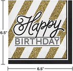 Creative Converting Black and Gold Happy Birthday Paper Lunch Napkins, 6.5”, 16 Count