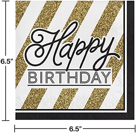 Creative Converting Black and Gold Happy Birthday Paper Lunch Napkins, 6.5”, 16 Count