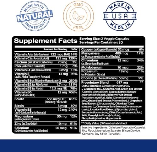 Kaya Naturals - Neuro Brain for Memory & Focus - Nootropic Energy Capsule - Nootropic Brain Support Supplement - Focus & Concentration & Learning Accuracy - Cognitive Function - 60 Count