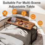 BYMECOST Laptop Desk for Bed, Adjustable Height & Length Laptop Bed Table,Overbed Table with Wheels for Queen Size Beds,Rolling Standing Desk,Over Bed Table for Working Reading Eating