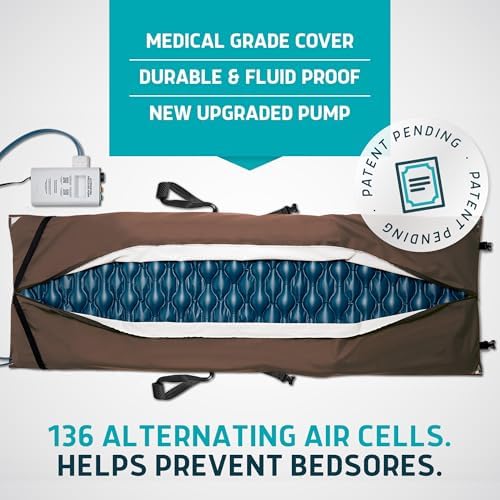 Lunderg Alternating Air Pressure Pad for Recliner Chair - Pressure Relief Cushion Topper for Recliner - Bed Sore Prevention - Medical Grade Mattress Pad, Cover & Quiet Pump - Home or Hospital (Coffee)