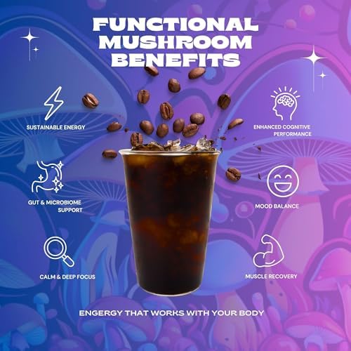Genius Bean House Blend Mushroom Coffee, Medium Roast Ground Coffee with Lion's Mane, Chaga, Reishi, Cordyceps, L-Theanine, Organic Fair-Trade Beans, 8 oz