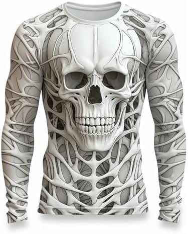 3D Print Skeleton Shirts Men Halloween Costumes Shirts Funny Long Sleeve Graphic Tees Streetwear Casual Tee Tops