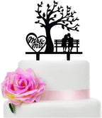 Mr and Mrs Wedding Cake Topper Tree & Bench Themed Cake Topper for Bridal Shower Anniversary Wedding Party Supplies