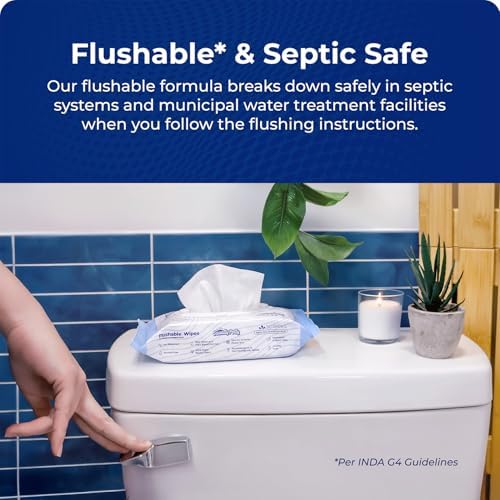 Squatty Potty Flushable Wipes - 6 Pack (300 Total Wipes) - 99% Water & Plant-Based - Green Tea, Cucumber & Aloe Spa Scent - pH Balanced - Septic Safe Adult Wet Wipes