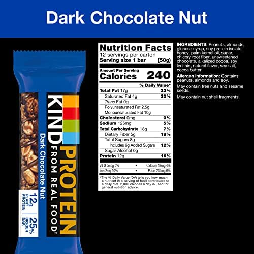 KIND Protein Bars, Dark Chocolate Nut, Gluten Free, Healthy Snacks, 12g Protein, 12 Count