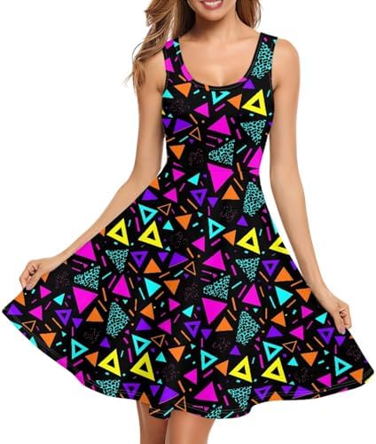 KiuLoam Womens Sleeveless Crew Neck Dresses Beach A-Line Dress Casual Party Flared Sundress Plus Size XS-4XL