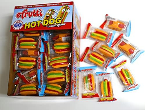 eFrutti Gummi Hot Dog Shape ( 60 Pieces ) Display Box Individual Wrap Gummy by Look-On
