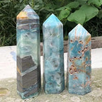 Natural Caribbean Calcite Crystal Hexagon Wand Single Point Sky Blue Healing Stone Tower for Decoration Crystal (Size : 900-1100g)