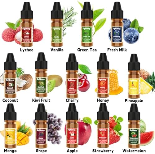 Food Flavoring Oil - 14 Flavors of Pure Natural Liquid Lip Gloss Flavoring Oil, Concentrated Candy Flavors for Baking & Cooking, Lip Balm, Drinks, Soap and Slime Making, Water & Oil Soluble - 0.25 Fl Oz (6ml) Bottles