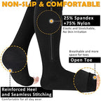 CASMON 15-20mmHg Zipper Compression Socks for Women and Men, Knee High Compression Stockings, Medical Open Toe Support Socks for Varicose Veins, Post-Surgery, Swelling, Nurses, Pregnancy (1 Pair)