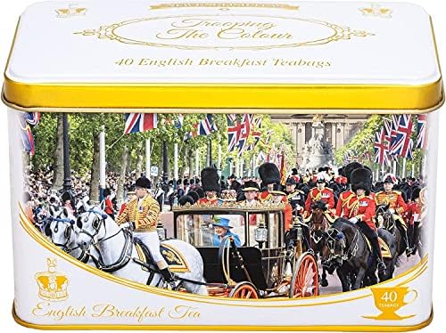 New English Teas Trooping The Colour Tea Tin with 40 English Breakfast Teabags, Queen Elizabeth II