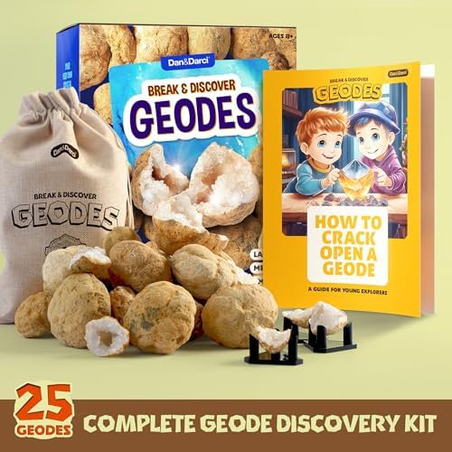 Dan&Darci Break Your Own Geodes - Hollow White Moroccan 1" - 2.5" Large, Medium, Small Geode for Kids - Science Kits for Kid Ages 8-12, 8-10, 12-14 Age - Discovery Toys Gifts