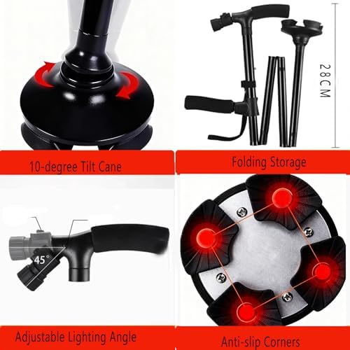 2026 New Smart Walking Cane, Upgrade Smart Walking Canes for Men Women with Alarm, with Light, Foldable Dual Handles, Adjustable Canes for Elderly, Gift for Veterans & Parents