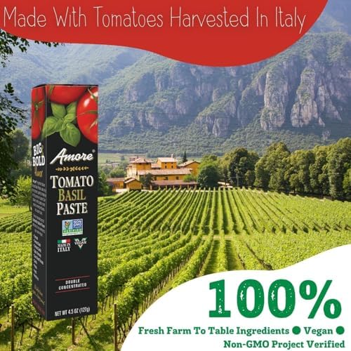Amore Vegan Basil Tomato Paste In A Tube (4.5oz) - Non GMO Certified and Made In Italy (2 pack)