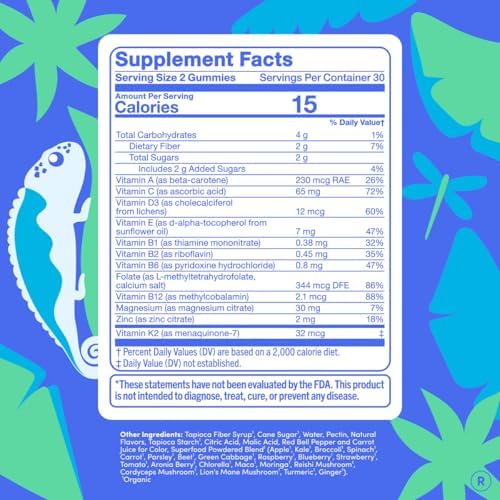 FIRST DAY Vitamins for Teens - Teen Multi Vitamins for Girls & Boys 12-17, Organic Fruit & Veggie Blend - 12 Key Nutrients: Vitamins A, B1, B2, B6, B9, B12, C, D3, E, K2-30 Day Supply