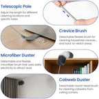 Extra-Long Dusters Kits with Extension Pole, 5 in 1 Cleaning Tools with Extendable Long Handle, Cobweb Duster, Microfiber Dusting Clothes for Gap, High Ceilings and Fans, Blinds, Cars and Furniture