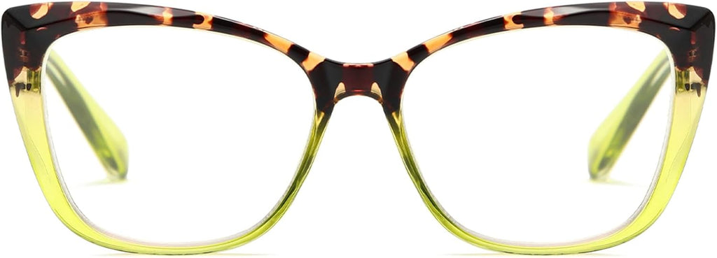 Oversized Cat-Eye Reading Glasses for Women, Lightweight Large Frame Fashion Readers (Tortoise/Green, +1.50)