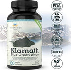 Premium Klamath Lake Blue Green Algae - More Powerful Than Spirulina And Chlorella Supplements | Pure Chlorophyll Rich SuperFood, Sourced from Organic Klamath Lake, 500mg, 60 Vegan Capsules