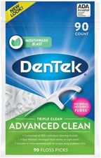DenTek Triple Clean Advanced Clean Floss Picks, No Break & No Shred Floss, 90 Count, (Pack of 3)