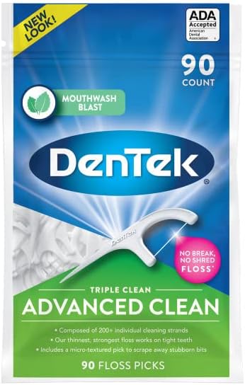 DenTek Triple Clean Advanced Clean Floss Picks, No Break & No Shred Floss, 90 Count, (Pack of 3)