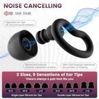 Ear Plugs for Sleeping, 2 Pairs Reusable Ear Plugs for Side Sleepers, 6 Sizes Silicone Ear Tips (Single & Dual Layer) 30dB Noise Reduction for Snoring, Travel & Focus